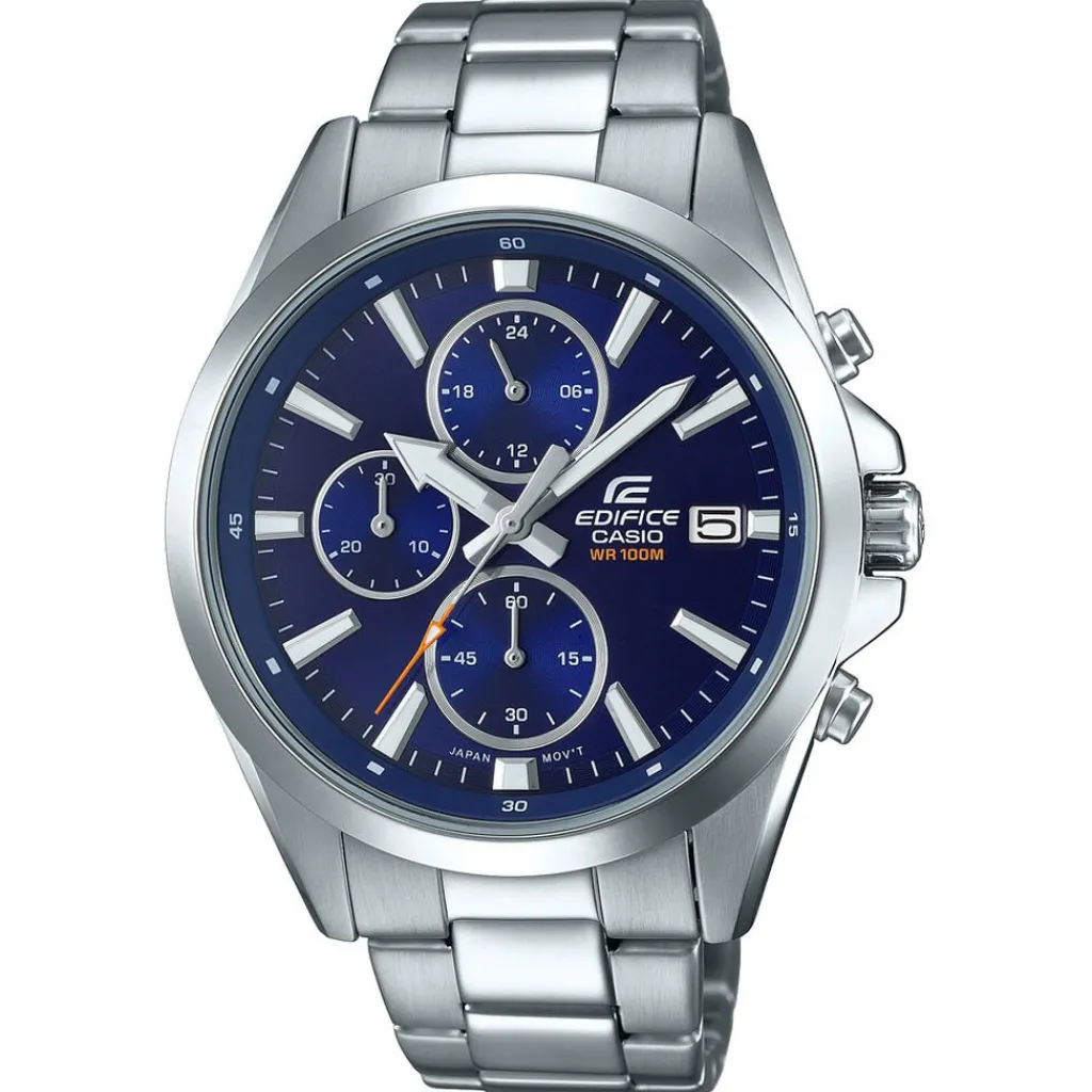 CASIO EDIFICE Montre Bleu cadran argenté fond bleu bracelet acier argenté Best