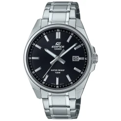 CASIO EDIFICE Montre Noir cadran argenté fond noir bracelet acier argenté