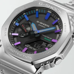 CASIO G-SHOCK Montre Classic Noir cadran argenté fond noir bracelet acier argenté