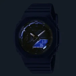 CASIO G-SHOCK Montre Classic Noir cadran bleu fond noir bracelet résine bleu Outlet