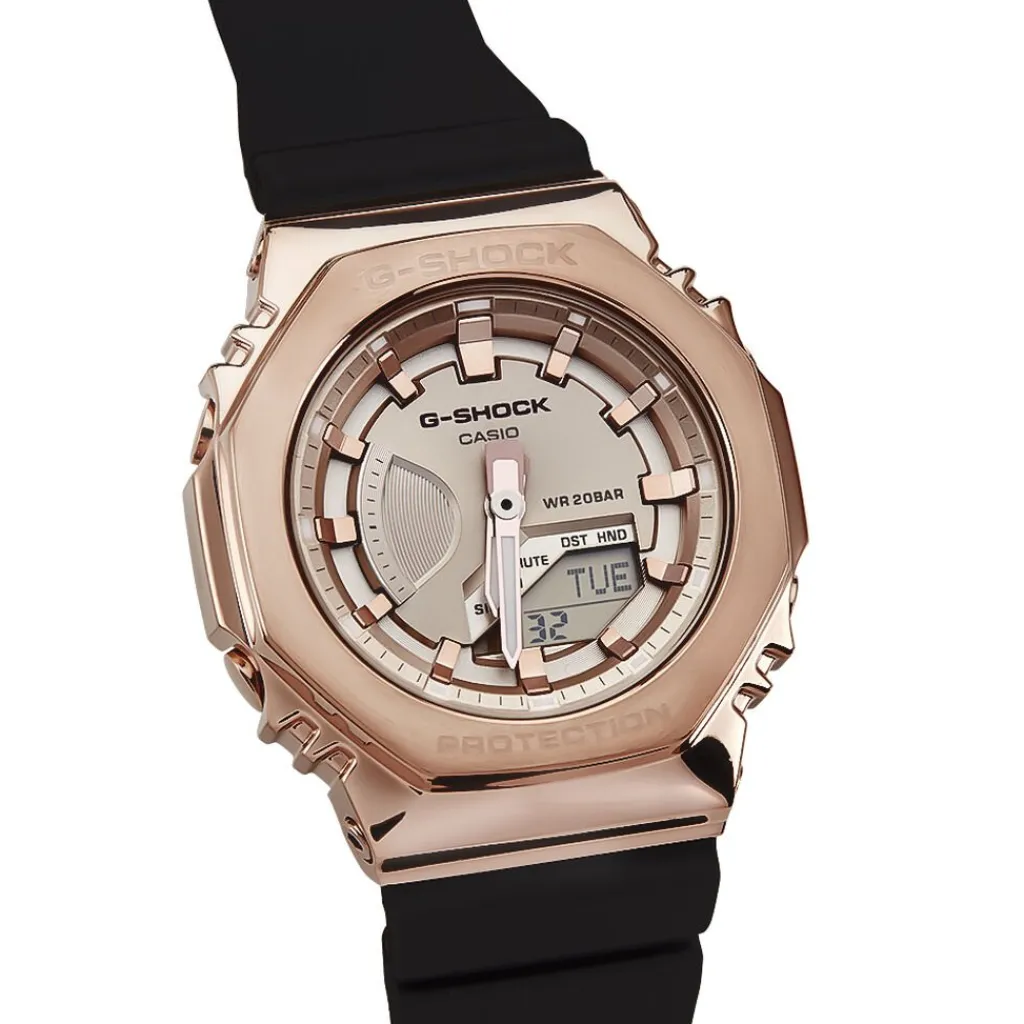 CASIO G-SHOCK Montre Dorée Rosés cadran doré rose fond doré rose bracelet résine noire Discount