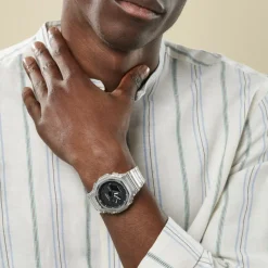 CASIO G-SHOCK Montre Noir cadran gris fond noir bracelet résine blanche New