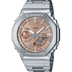 CASIO G-SHOCK Montre Premium Classic Nacre Rose cadran argenté fond nacre rose bracelet acier argenté Sale