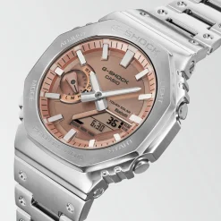 CASIO G-SHOCK Montre Premium Classic Nacre Rose cadran argenté fond nacre rose bracelet acier argenté Sale