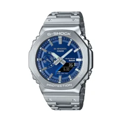 CASIO G-SHOCK Montre Premium Bleu cadran argenté fond bleu bracelet acier argenté Best
