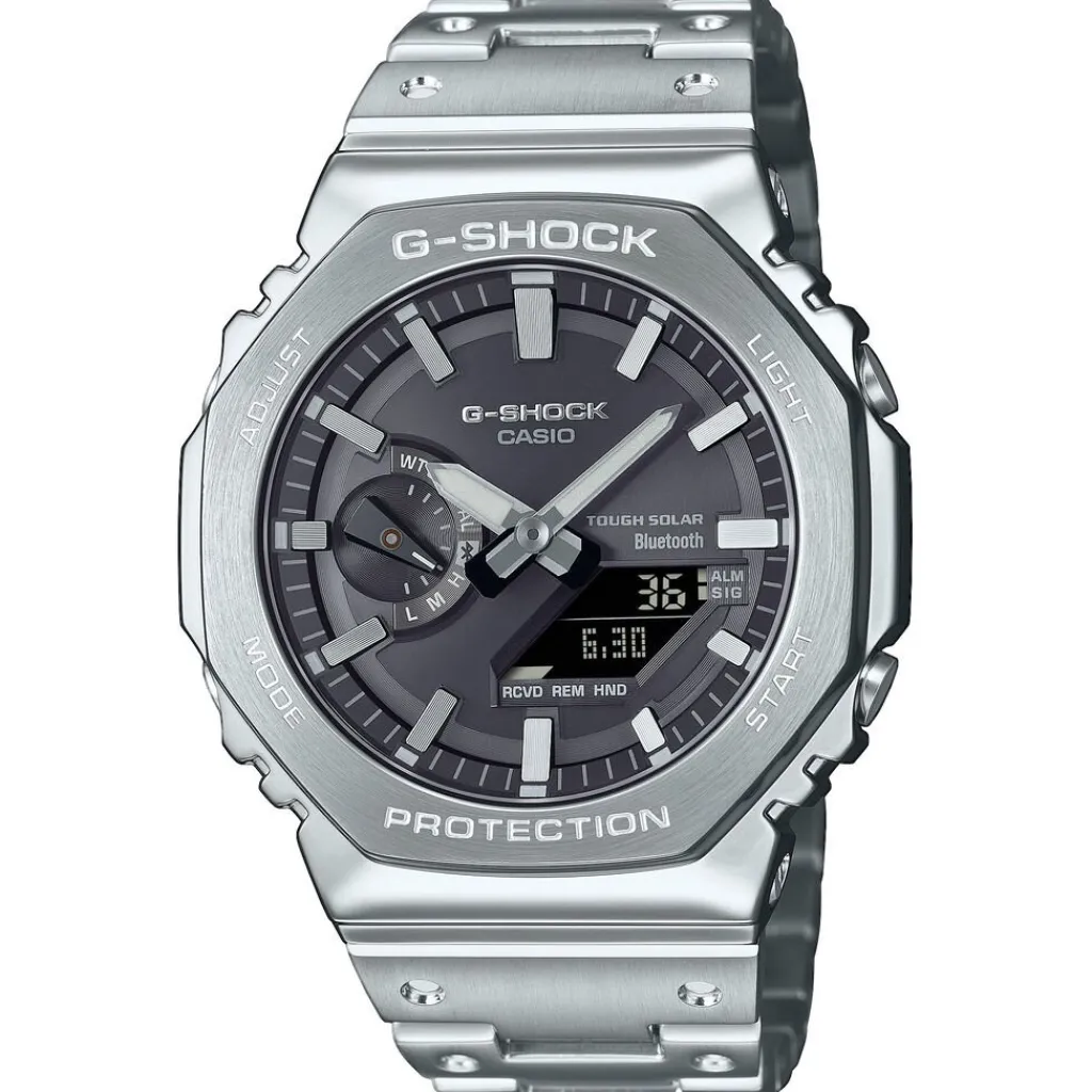 CASIO G-SHOCK Montre Premium Classic Noir cadran argenté fond noir bracelet acier argenté Hot
