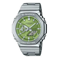 CASIO G-SHOCK Montre Vert cadran argenté fond vert bracelet acier argenté