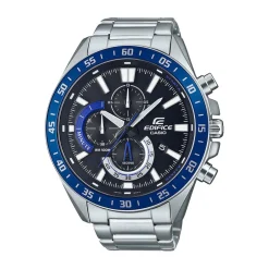 CASIO EDIFICE Montre Casio Noir cadran argenté fond noir bracelet acier argenté New