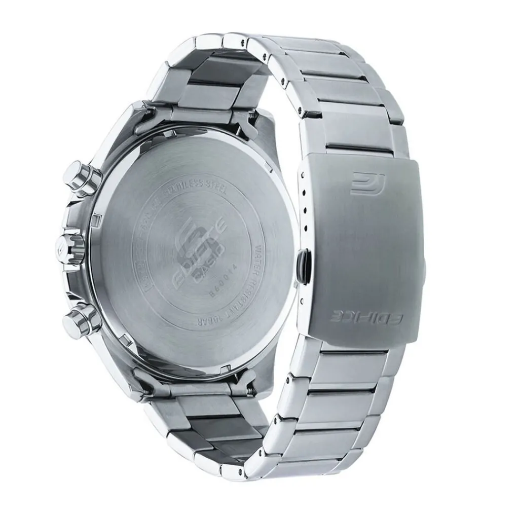 CASIO EDIFICE Montre Casio Noir cadran argenté fond noir bracelet acier argenté Clearance