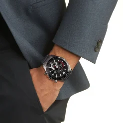 CASIO EDIFICE Montre Casio Noir cadran argenté fond noir bracelet acier argenté Clearance