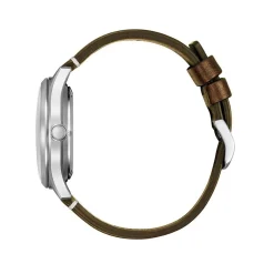 CITIZEN Montre C7 Mechanical Vert cadran argenté fond vert bracelet cuir de veau marron New