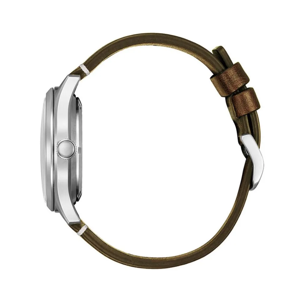 CITIZEN Montre C7 Mechanical Vert cadran argenté fond vert bracelet cuir de veau marron New