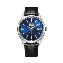 CITIZEN Montre C7 Mechanical Bleu cadran argenté fond bleu bracelet cuir de veau noir New