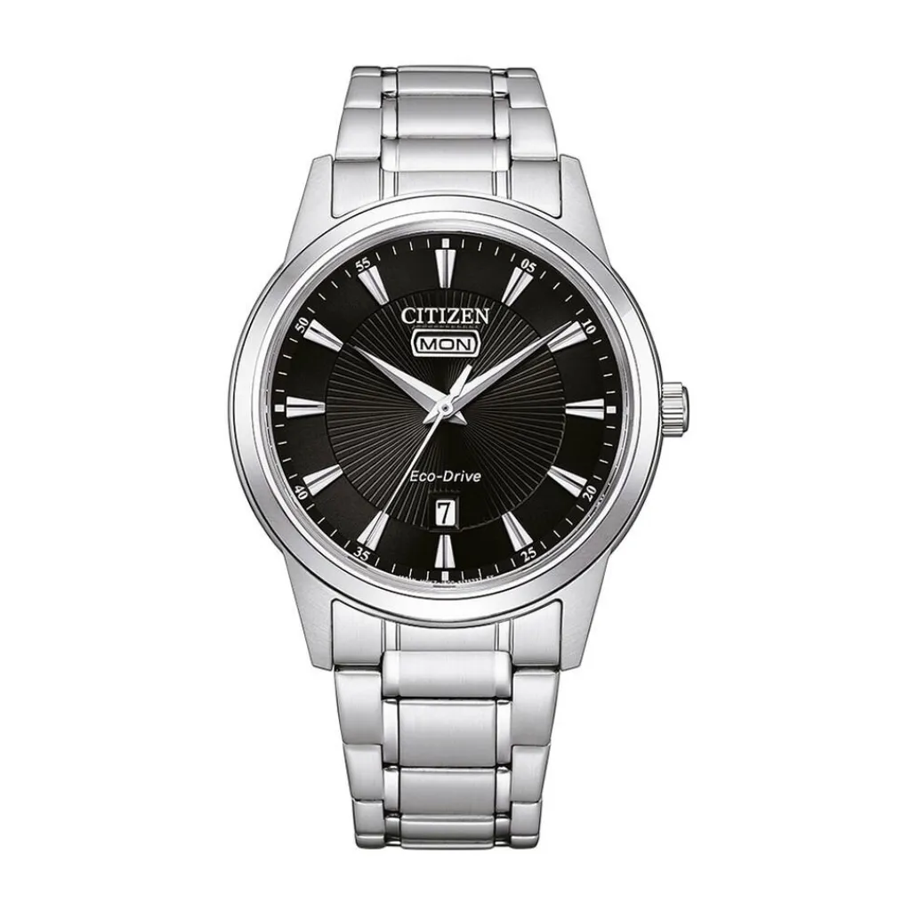 CITIZEN Montre Classic Elegant Noir cadran argenté fond noir bracelet acier argenté