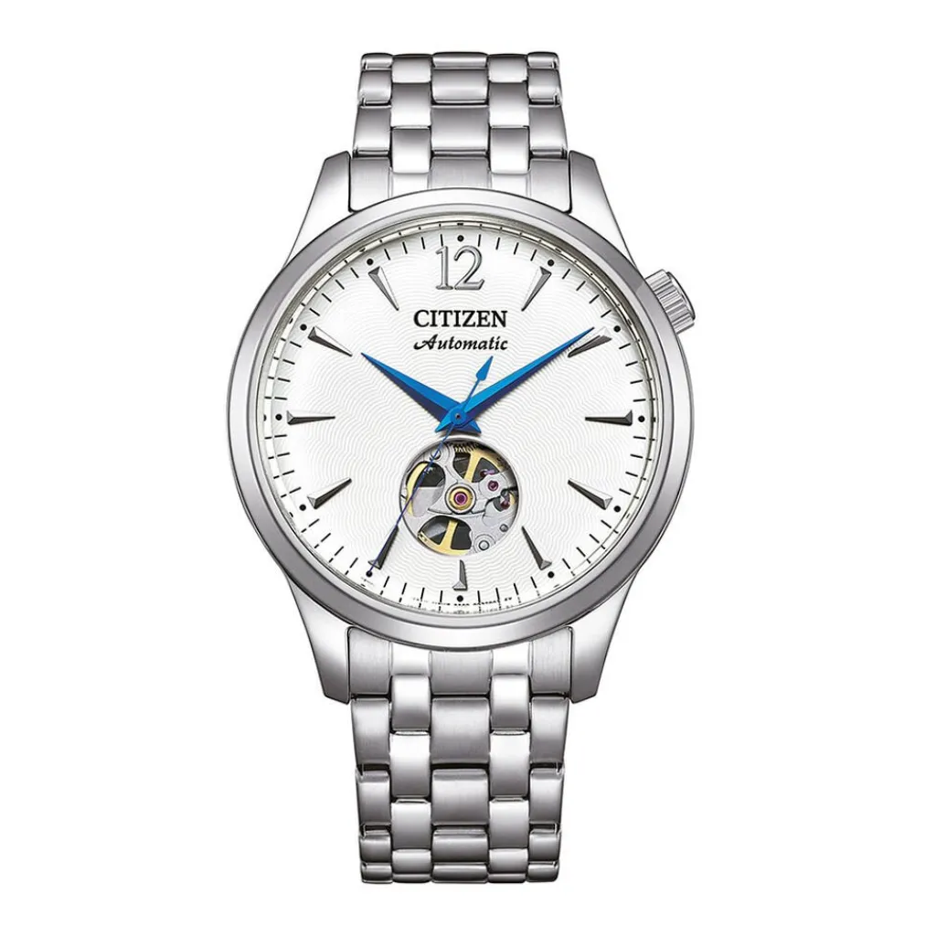 CITIZEN Montre Platform Auto Blanc cadran argenté fond blanc bracelet acier argenté Sale