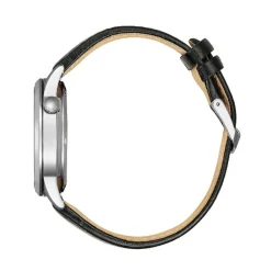 CITIZEN Montre Platform Auto Noir cadran argenté fond noir bracelet cuir de veau noir New