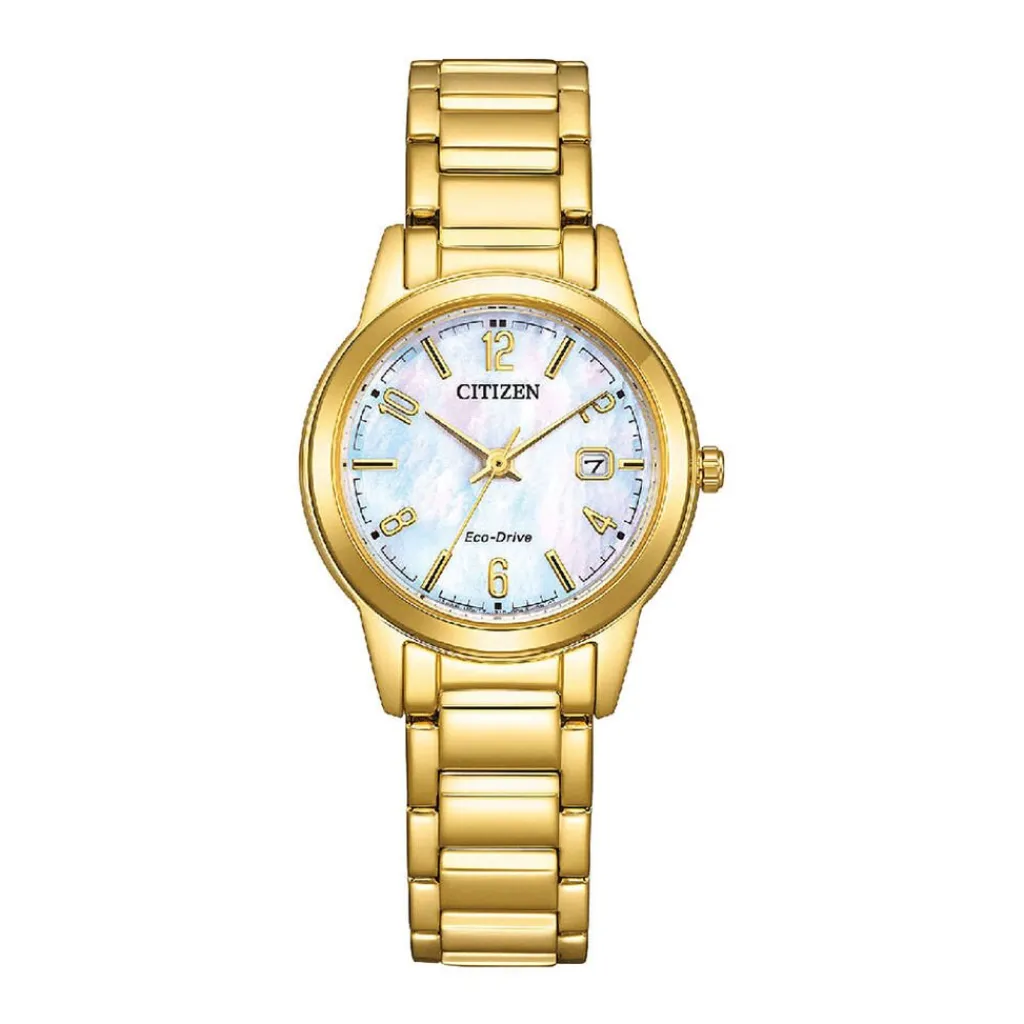 CITIZEN Montre Platform Femme Nacre Blanche cadran doré fond nacre blanche bracelet acier doré Best