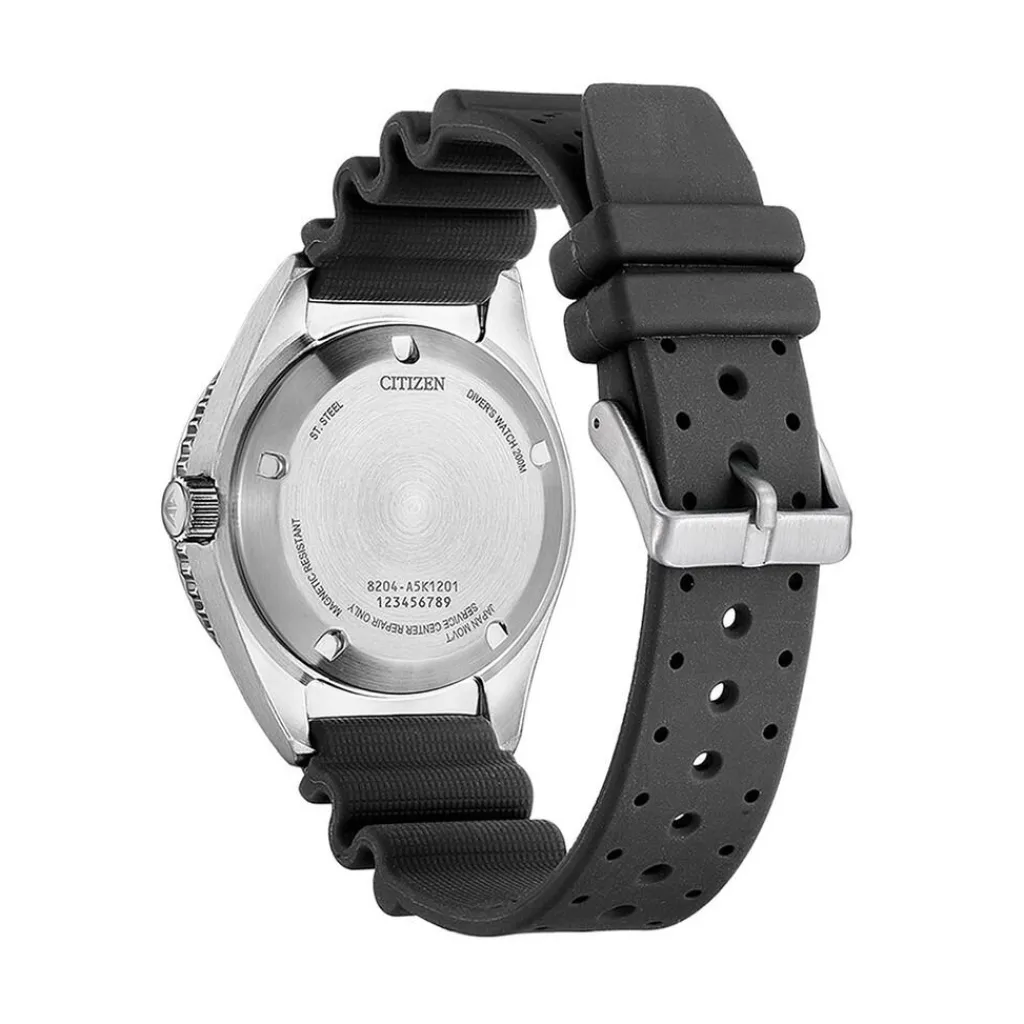 CITIZEN Montre Promaster Marine Auto Orange cadran argenté fond orange bracelet caoutchouc noir Outlet