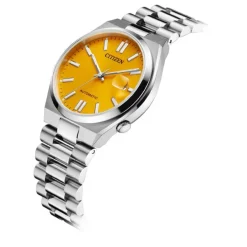 CITIZEN Montre Tsuyosa Nj0150 Jaune cadran argenté fond jaune bracelet acier argenté Clearance