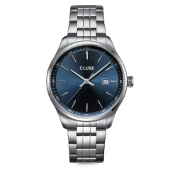 CLUSE Montre Anthéor Bleu cadran argenté fond bleu bracelet acier argenté Outlet