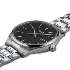 CLUSE Montre Anthéor Noir cadran argenté fond noir bracelet acier argenté Outlet