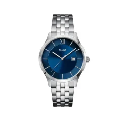 CLUSE Montre Aravis Bleu cadran argenté fond bleu bracelet acier argenté New