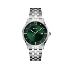CLUSE Montre Aravis Vert cadran argenté fond vert bracelet acier argenté