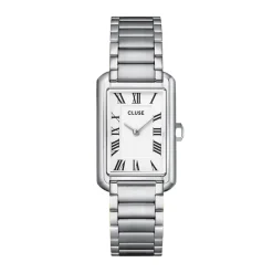 CLUSE Montre Belissena Blanc cadran argenté fond blanc bracelet acier argenté Outlet