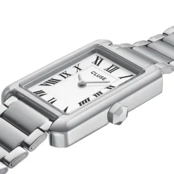 CLUSE Montre Belissena Blanc cadran argenté fond blanc bracelet acier argenté Outlet