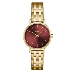CLUSE Montre Boho Chic Petite Cerise cadran doré fond cerise bracelet acier doré Hot