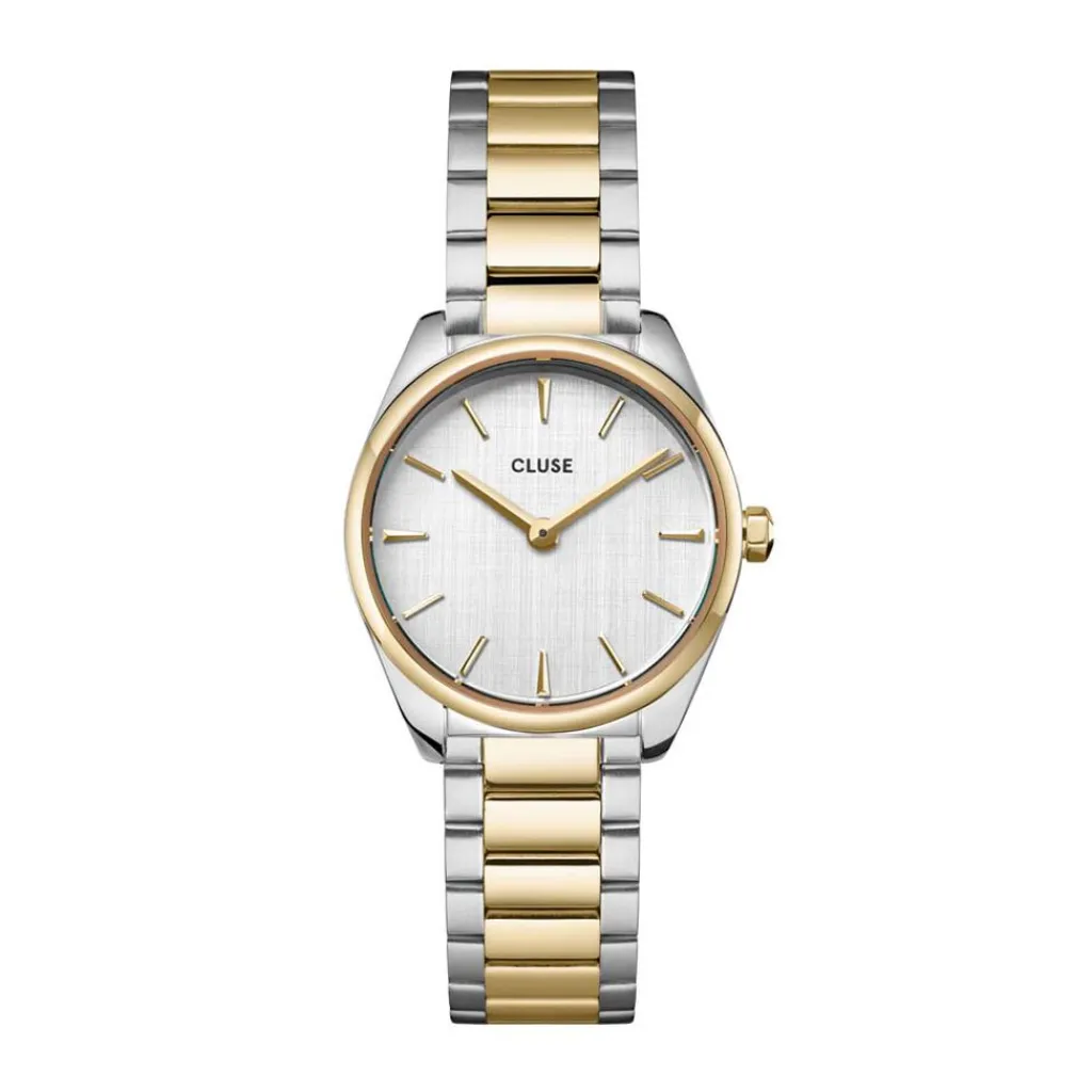 CLUSE Montre Feroce Mini Argenté cadran bicolore fond argenté bracelet acier bicolore Outlet