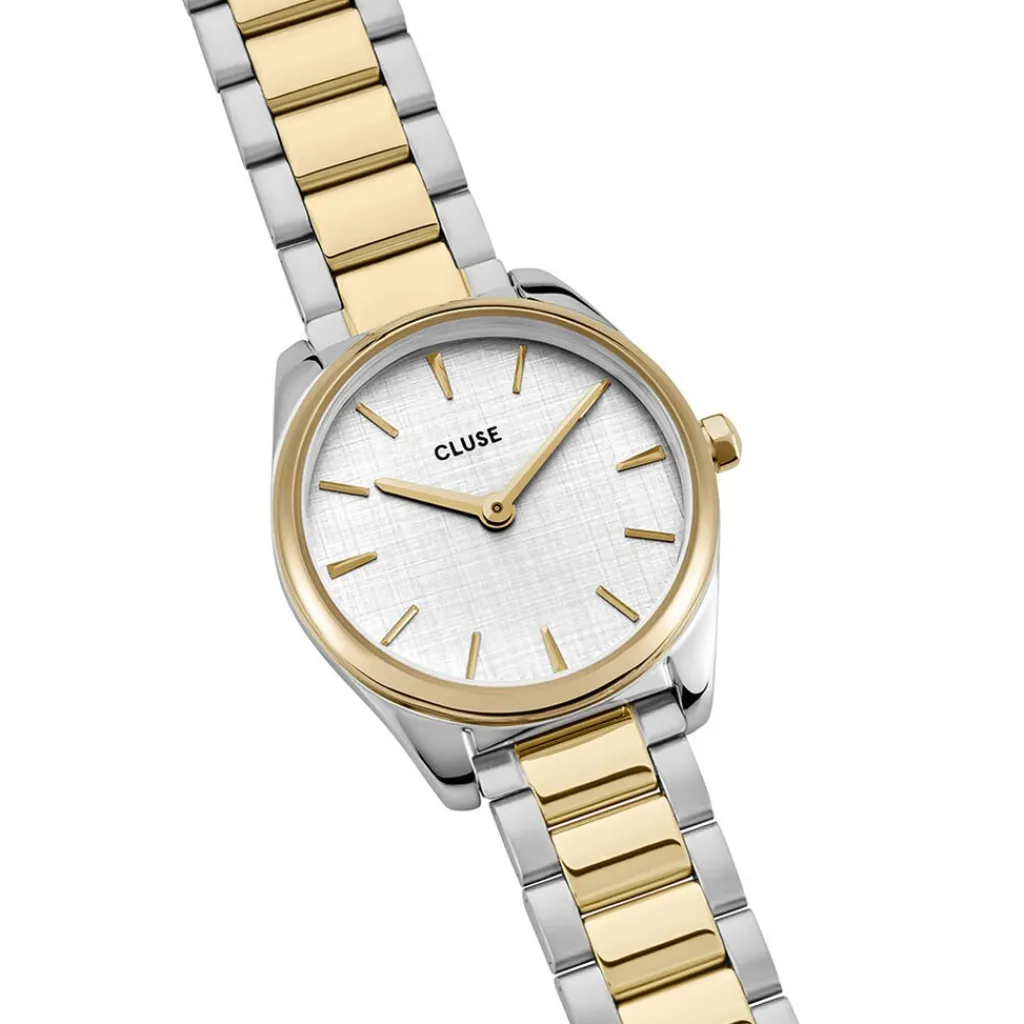 CLUSE Montre Feroce Mini Argenté cadran bicolore fond argenté bracelet acier bicolore Outlet