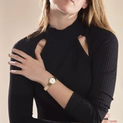 CLUSE Montre Feroce Mini Blanc cadran doré fond blanc bracelet acier doré Best