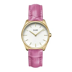 CLUSE Montre Feroce Petite Blanc cadran doré fond blanc bracelet cuir rose Clearance