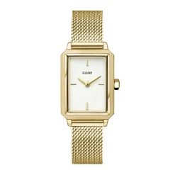 CLUSE Montre Fluette Blanc cadran doré fond blanc bracelet acier doré Sale