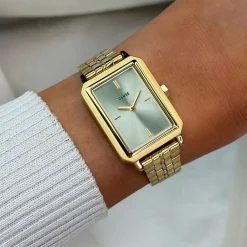 CLUSE Montre Fluette Vert cadran doré fond vert bracelet acier doré Sale
