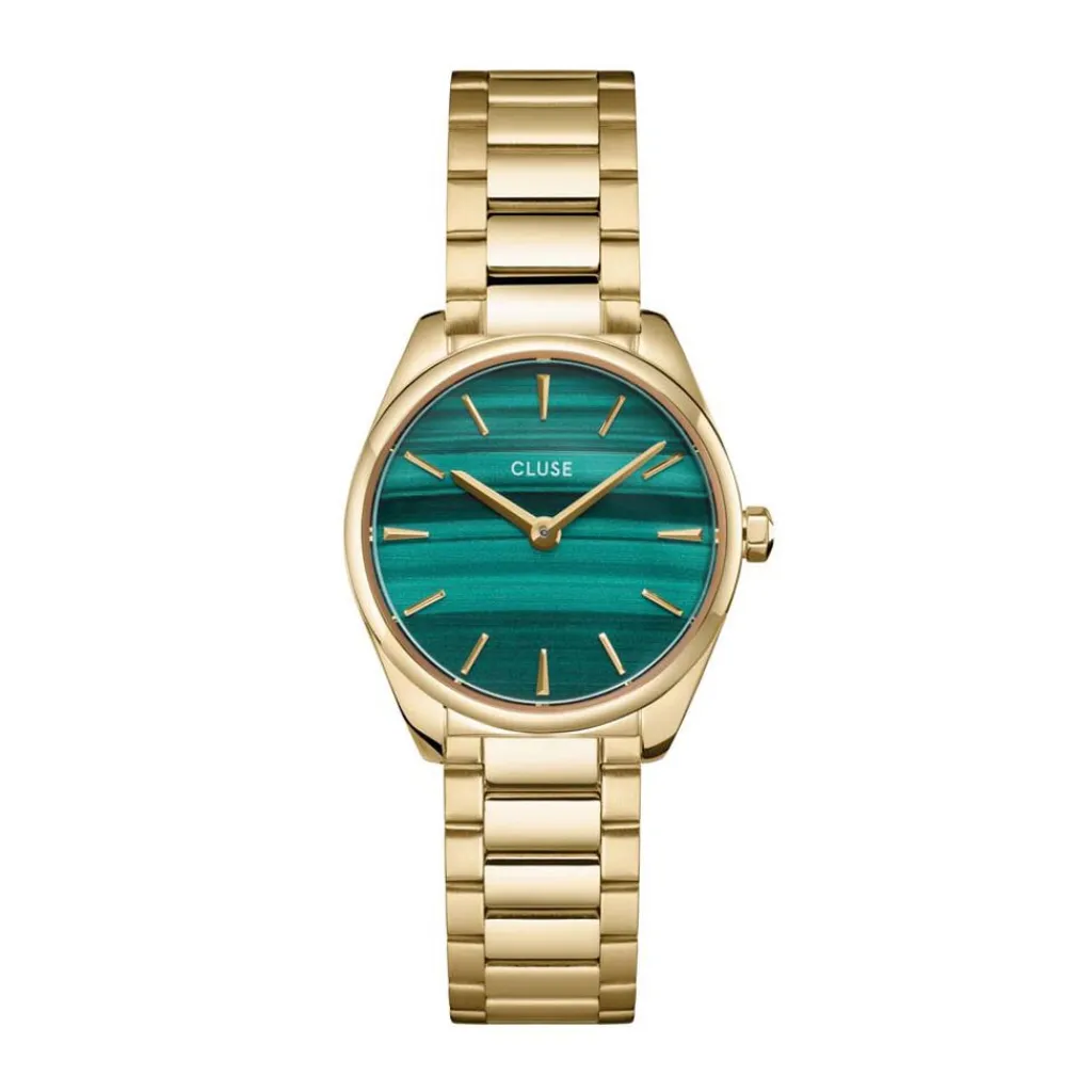 CLUSE Montre Féroce Mini Vert cadran doré fond vert bracelet acier doré Hot