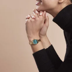 CLUSE Montre Féroce Mini Vert cadran doré fond vert bracelet acier doré Hot