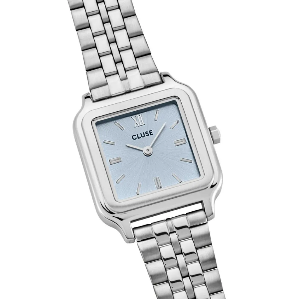 CLUSE Montre Gracieuse Bleu cadran argenté fond bleu bracelet acier argenté Discount