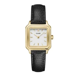 CLUSE Montre Gracieuse Petite Blanc cadran doré fond blanc bracelet cuir noir Online