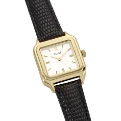 CLUSE Montre Gracieuse Petite Blanc cadran doré fond blanc bracelet cuir noir Online