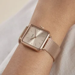 CLUSE Montre La Tetragone Rose cadran doré rose fond doré rose bracelet acier doré rose Sale