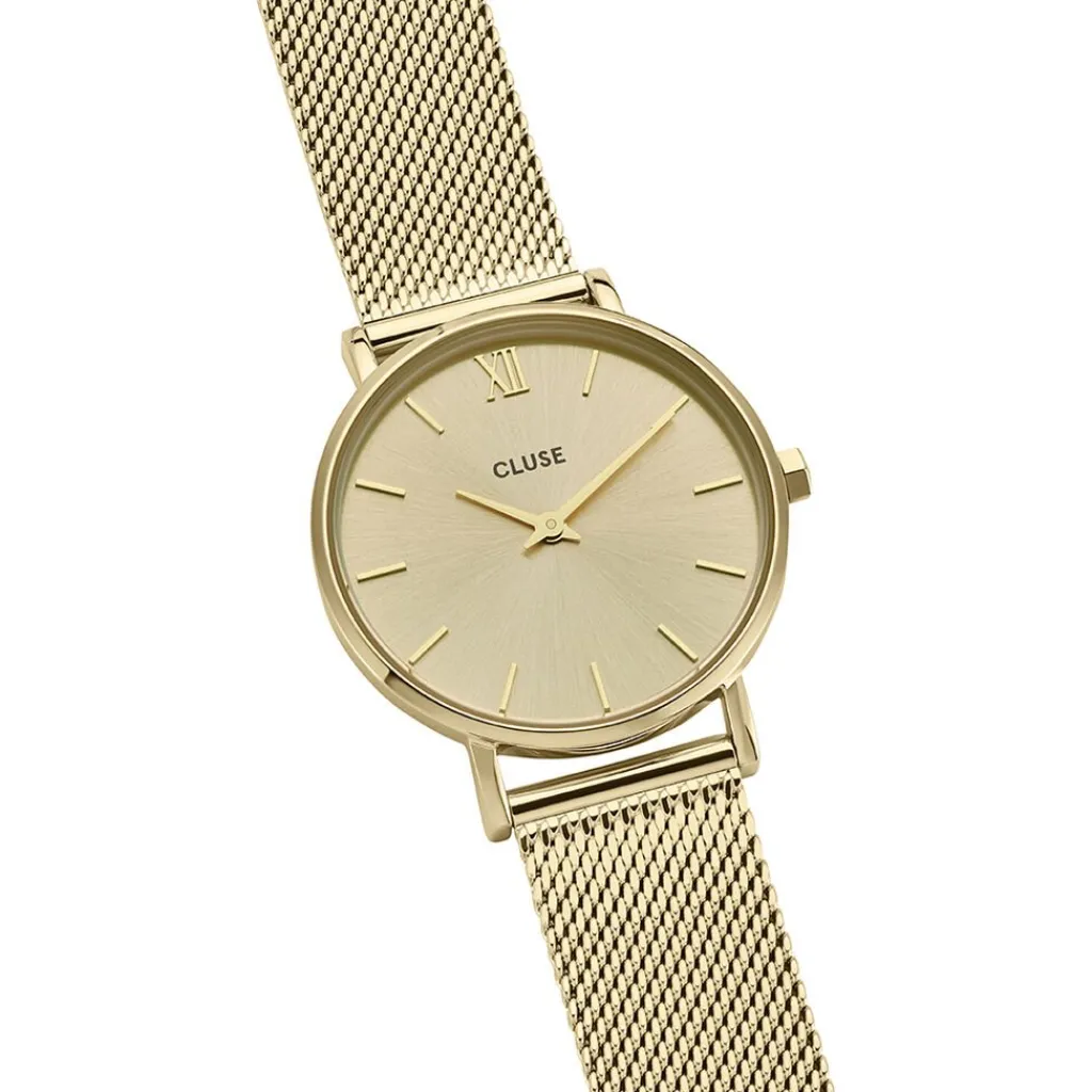 CLUSE Montre Minuit 1 Champagne cadran doré fond champagne bracelet acier doré Outlet