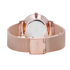 CLUSE Montre Minuit Blanc cadran doré rose fond blanc bracelet acier doré rose Clearance