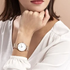 CLUSE Montre Minuit Blanc cadran doré rose fond blanc bracelet acier doré rose Clearance