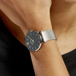 CLUSE Montre Minuit Noir cadran argenté fond noir bracelet acier argenté New