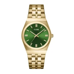 CLUSE Montre Retro 70's Vert cadran doré fond vert bracelet acier doré Outlet