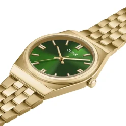 CLUSE Montre Retro 70's Vert cadran doré fond vert bracelet acier doré Outlet