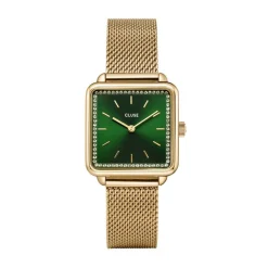 CLUSE Montre Tetragone Vert cadran doré fond vert bracelet acier doré Online