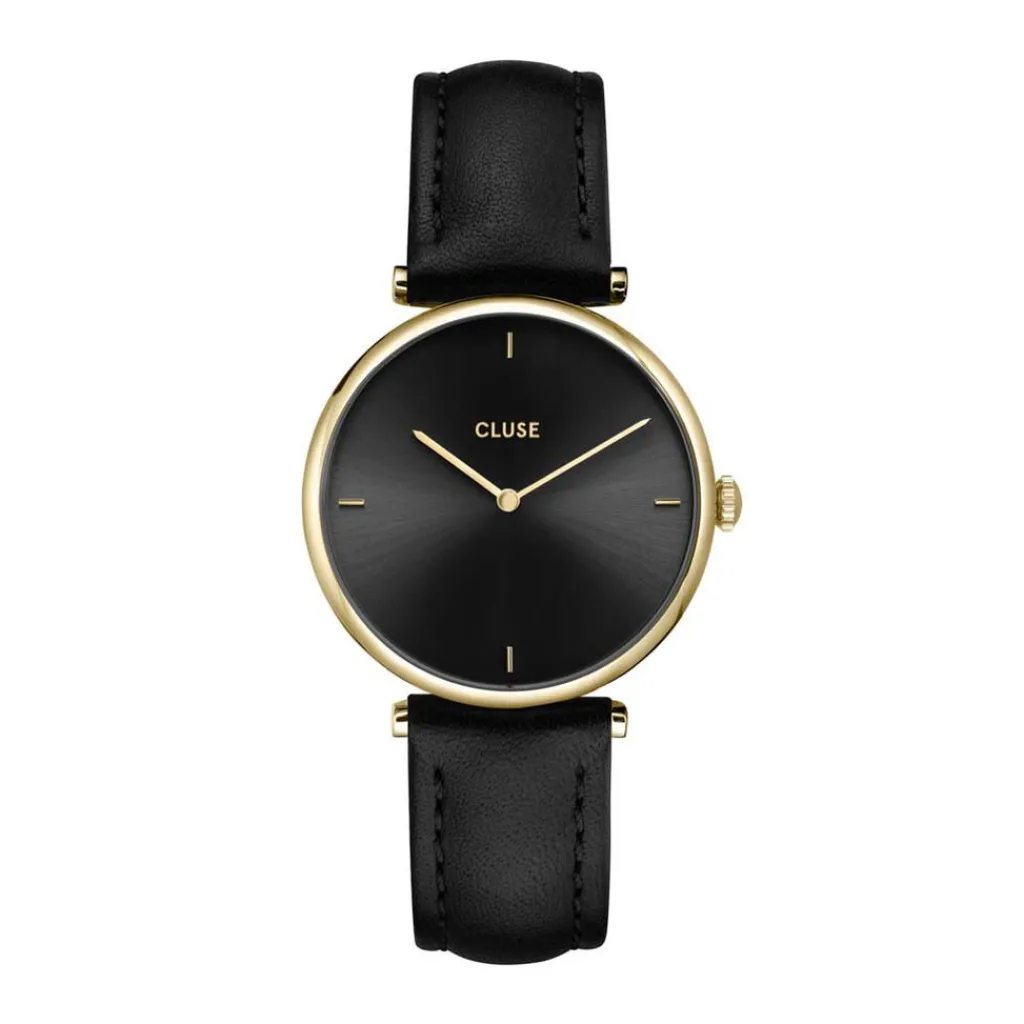 CLUSE Montre Triomphe Noir cadran doré fond noir bracelet cuir de vache noir Sale